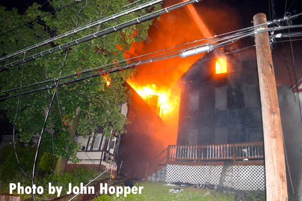 Fire ravages a structure in Mount Vernon, New York.