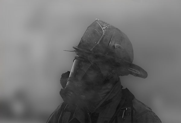 Silhouette of a firefighter