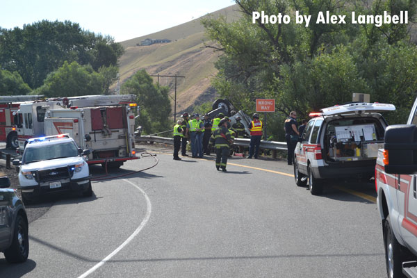 Fire crews on scene at the rollover rescue.