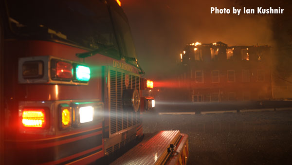 A fire apparatus at the scene of the blast.