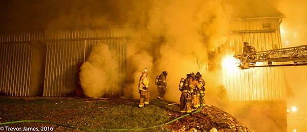 Firefighters respond to a barn fire in Myersville, Maryland.