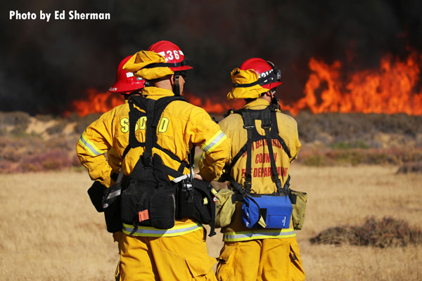 Firefighters working to contain the Pilot Fire in California.