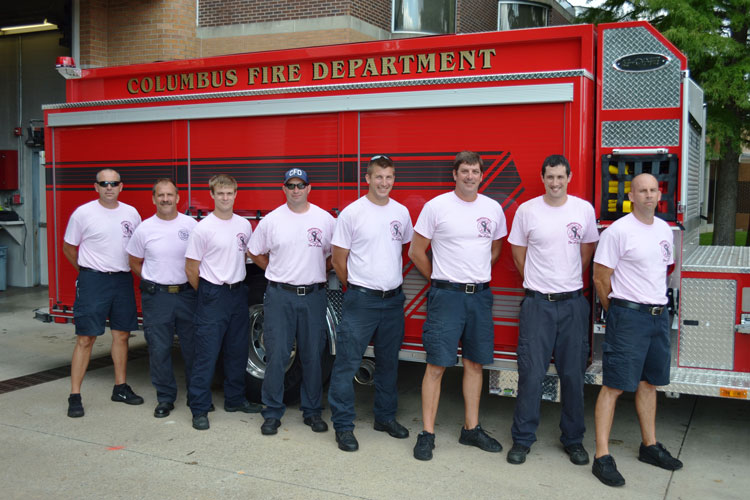 Columbus firefighters wear pink for breast cancer awareness month.