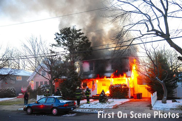 Crews on scene at a burning home in West Hempstead, New York.