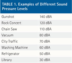 Examples of various sounds and their corresponding sound pressure levels [in decibels (dbA)].