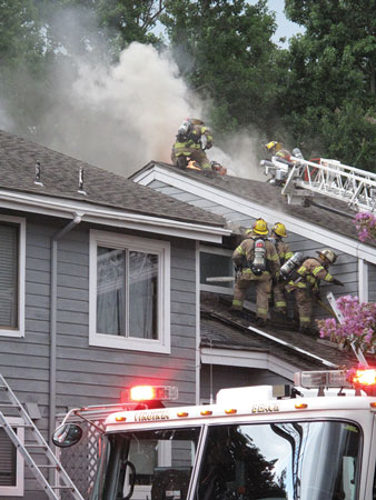 (4) Access to the fire was gained through the soffit and ridge.