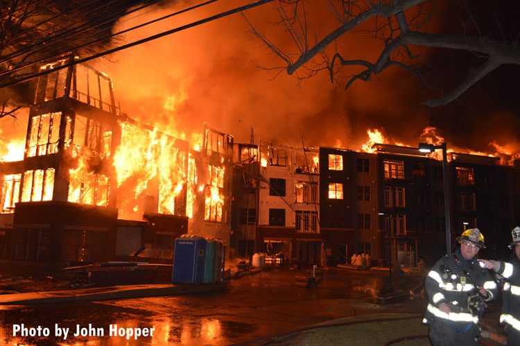 Massive flames race through a luxury apartment complex in Maplewood, New Jersey.