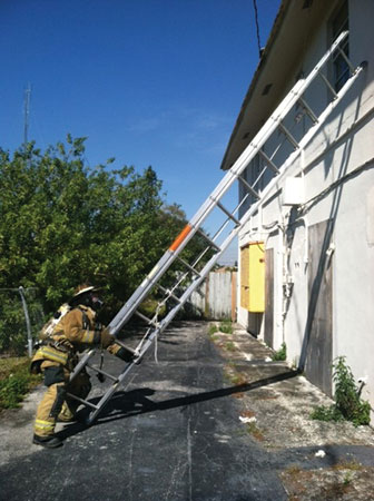 (10) One member rolls the ladder from one window to the next to perform VEIS again at another location.