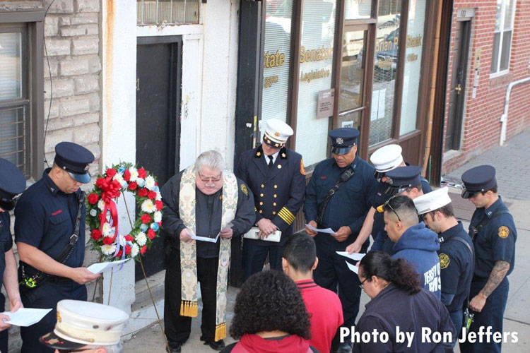 Firefighters at a service for fallen firefighter Carlos Negron in Jersey City, New Jersey