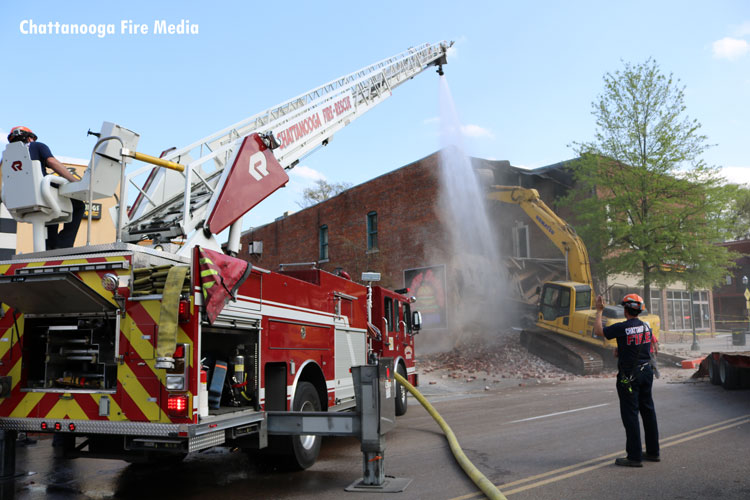 Chattanooga fire apparatus at the scene of a building collapse