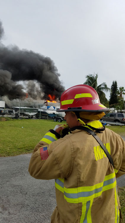 Miami firefighter and smoke condition at fire