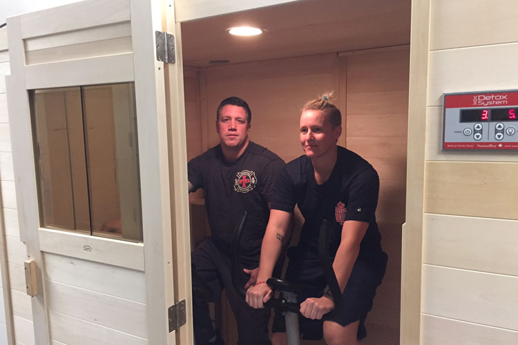 Firefighters inside the new IFD chemical detox sauna