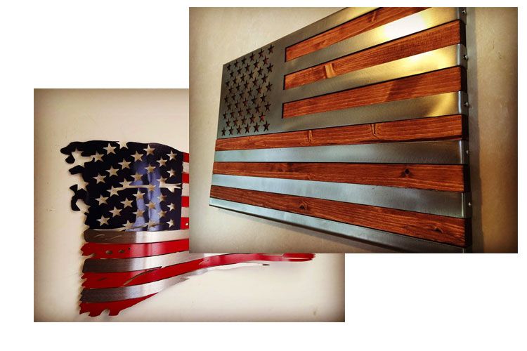 Metal artwork of American flags