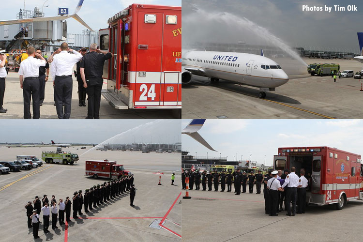 Evanston firefighters saluted a fallen member at O'Hare airport