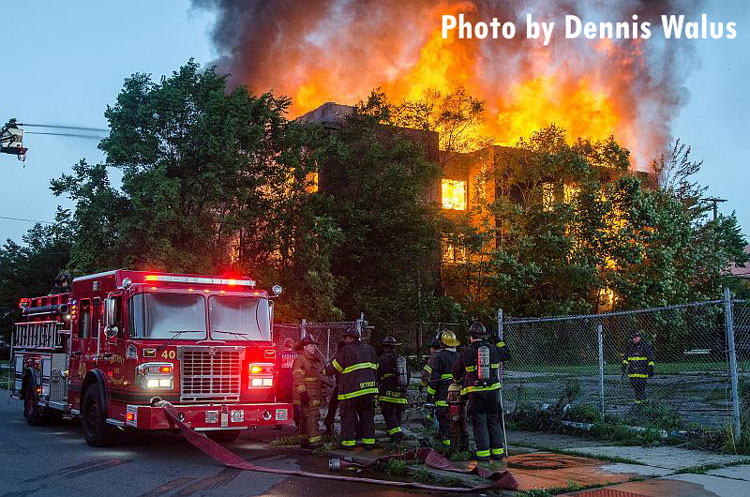 Detroit fire crews at the scene of a fire in a commercail structure