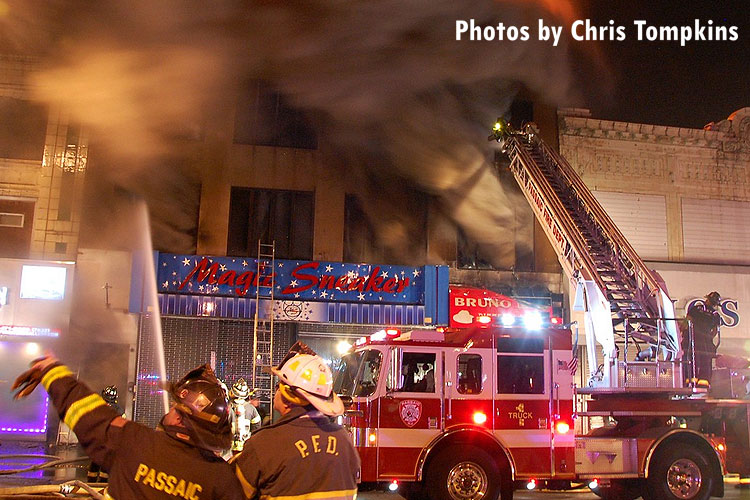 Firefighters on the scene of a huge fire in Passaic, New Jersey