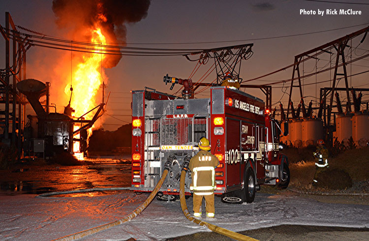 City of Los Angeles firefighters at a power station fire