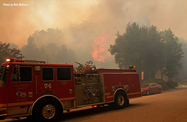 Fire apparatus at the scene of California brush fire