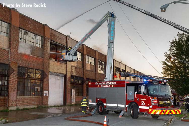 Chicago fire apparatus at a warehouse fire