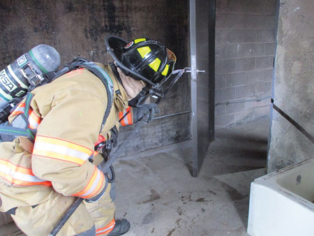 (13) Use the New York hook or any tool to control the door on entry in a VEIS tactic to facilitate and control fire flow path. Remember, when possible, to check just beyond the door into the hallway for possible victims.