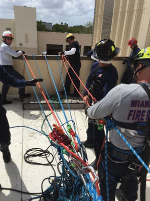 (13) Each rescuer needs an independent lowering rope and belay rope. This can be confusing. Using ropes of assorted colors will make it easier to identify a specific rope that needs tension or slack.