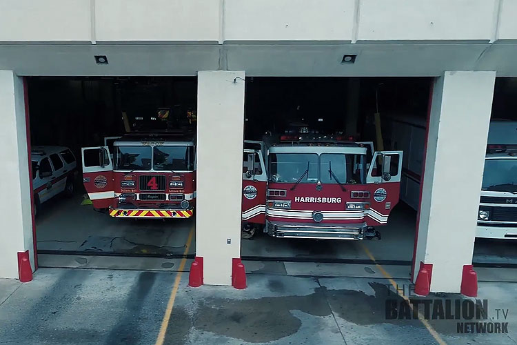 Harrisburg fire trucks inside Station 2