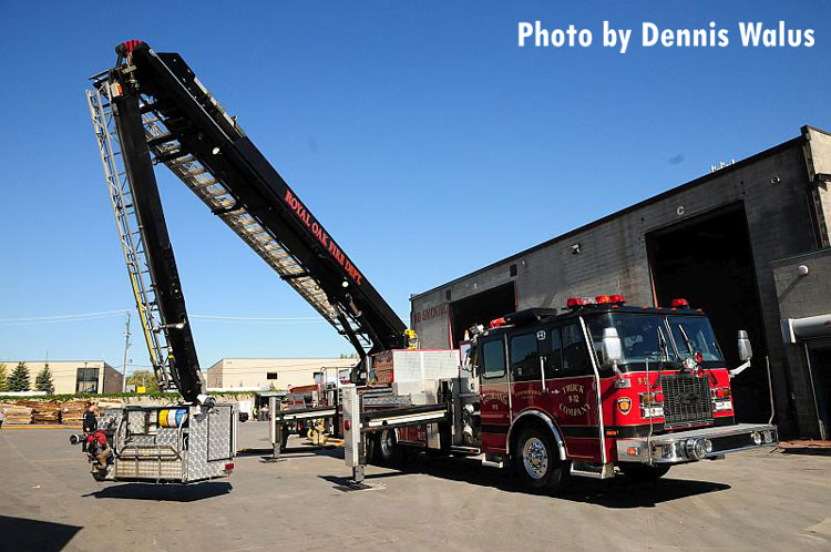 Royal Oak tower ladder outside recycling facility