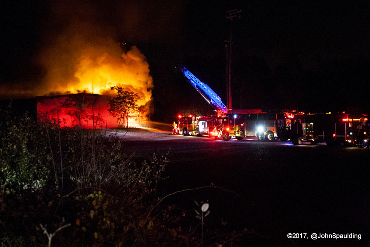 Fire trucks at the scene of a church fire