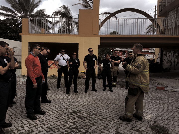 Firefighters during a training evolution