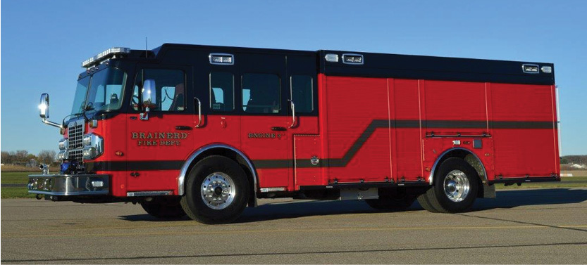 The Brainerd (MN) Fire Department replaced two vehicles with this CUSTOM FIRE rescue pumper. Chief Tim Holmes says the unit contains all of the department’s rescue tools and firefighting equipment. The pumper serves an urban and rural area and has a large water tank because a large portion of the area has no hydrants.   
