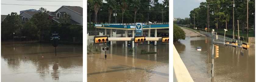 (3-5) Flooding conditions in Eldridge, Texas, just outside the Academy incident command post.