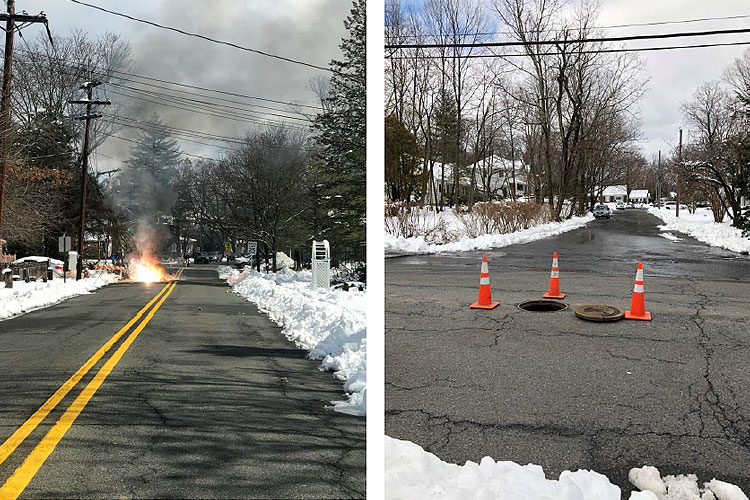 Tree fire and manhole cover explosion