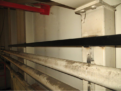 (15) The black steel bar was welded to the rear wall of the platform that is used for “tying off” exercises. o same.