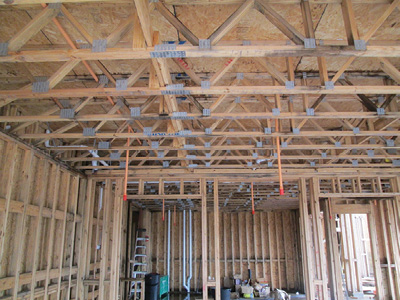 (6) This multiple dwelling is protected by an NFPA 13R residential sprinkler system. There is no requirement to install sprinklers to suppress a fire originating in or extending to the attic or a concealed space between the ceiling and floors supported by lightweight wood parallel floor trusses. 