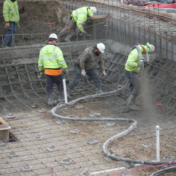 Workers creating a large swimming pool