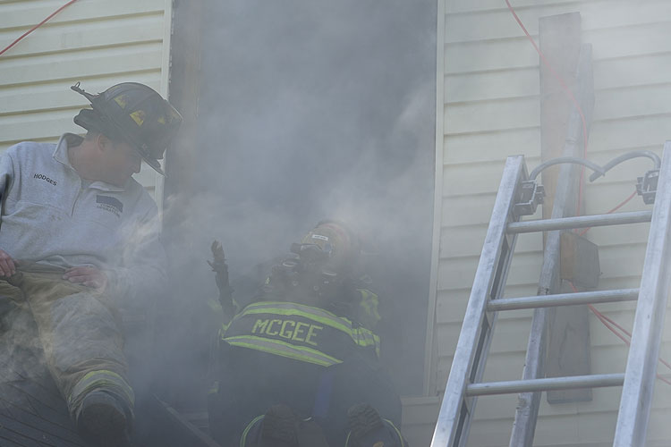 Firefighters participating in hands-on training