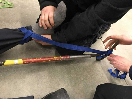 (1-6) Crews from Standish (ME) Fire/EMS perform the traction splinting drill. (Photos courtesy of author.)