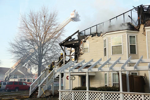 (3) A ladder pipe was used during defensive operations to knock down the bulk of the fire that ran the attic.