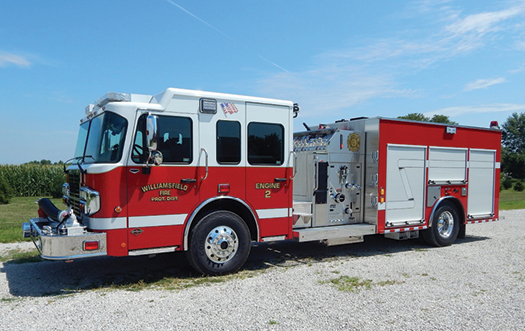 The Williamsfield (IL) Fire Protection District uses this ALEXIS pumper as a first-out unit for fires and accidents, says Firefighter/EMT Ty Landon. The pumper has a custom cab for added safety, maneuverability, and additional seating. The department protects a rural area that covers eight miles of I-74 and eight miles of the BNSF rail line. The top-mount pump panel and roll-up doors add safety when responding in these areas. The department mostly drafts on fire calls, and the foam system adds simplicity and added value.



