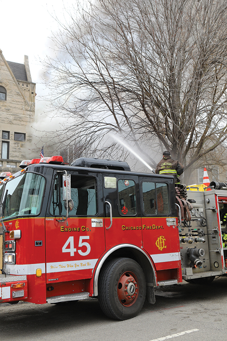 (4) Engine 45 blasts the attic with the deck gun.