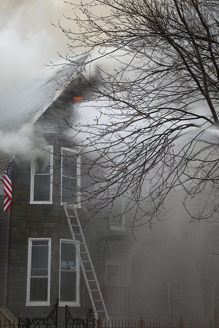 (5) Engine 45 blasts the attic with the deck gun.