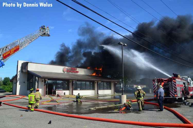 Firefighters at restaurant on fire