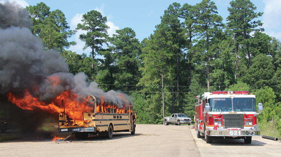 A live fire response caps off a Brothers of the Boot F.O.O.L.S. Large Vehicle Fire training day. Full-speed, live-fire training evolutions using large vehicles provide members with the best training experience. These evolutions take time to plan, but they help responders to develop the “mental hard drive” that will guide their response and actions when an actual event occurs.