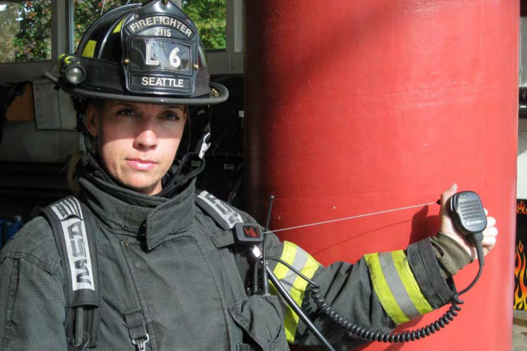 Firefighter with a radio