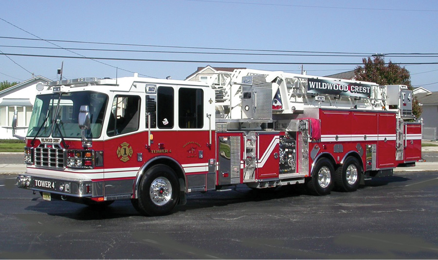 The Wildwood Crest (NJ) Volunteer Fire Department designed this FERRARA quint in mid-mount fashion to fit into the station