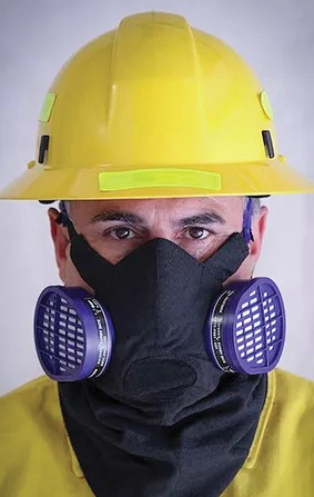 Hot Shield WILDLAND FIREFIGHTER FACE MASKS, which include the HS-5 (pictured), are firefighter designed and U.S. patented face protection mask for use exclusively in wildland/outdoor firefighting. Made of CarbonX fabrics—the most inherently thermally resistant fabric on the planet—withstanding nearly 2,000°F. Reduces inhalation of smoke and ash particulate common to all wildfires. Maintains crucial airspace around mouth and nose. Integral filter pocket accepts disposable N-95 filters. 3M Scotchlite reflective trim for nighttime visibility. 