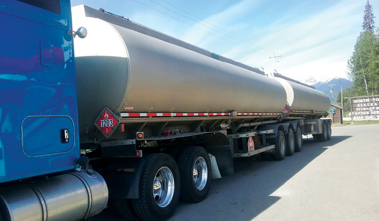 This Canadian double trailer combination can transport up to 15,000 U.S. gallons (56,000 liters).