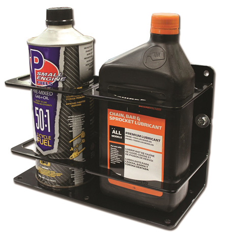 You asked, and Zico has answered—the company’s entire line of PREMIX AND BAR OIL CONTAINER HOLDERS is now available in black as well as yellow. These popular, heavy-duty steel and aluminum brackets conveniently secure your choice of containers right beside your saws, and reduce the risk of rolling, denting, leaking, and puncturing inside the compartment during transport. A built-in slot for a saw wrench provides additional convenience and is included with most models. 