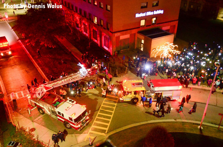 Fire apparatus outside a hospital