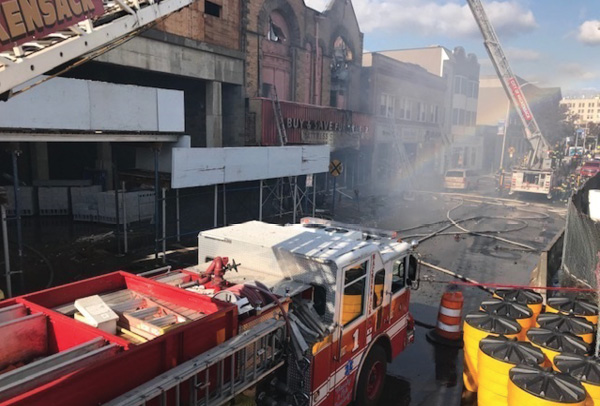 The front of the building and the collapse zone. (Photo by author.) 